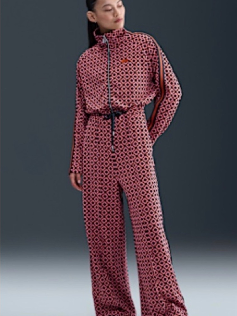 Nike Pink Patterned Full-Zip Wide-Leg Jumpsuit
